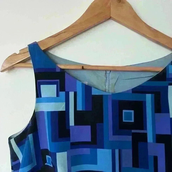 Vintage Allure 90s Blue Purple Geometric Square Abstract Sleeveless Dress 8 - Picture 3 of 17